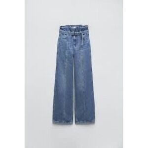 Zara the pleated jean in medium blue trendy women's size 2 new with tags modern